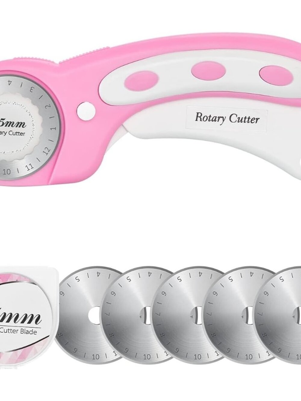 45mm Rotary Cutter with 5pcs Extra Blades, Ergonomic Handle Rolling Cutter with